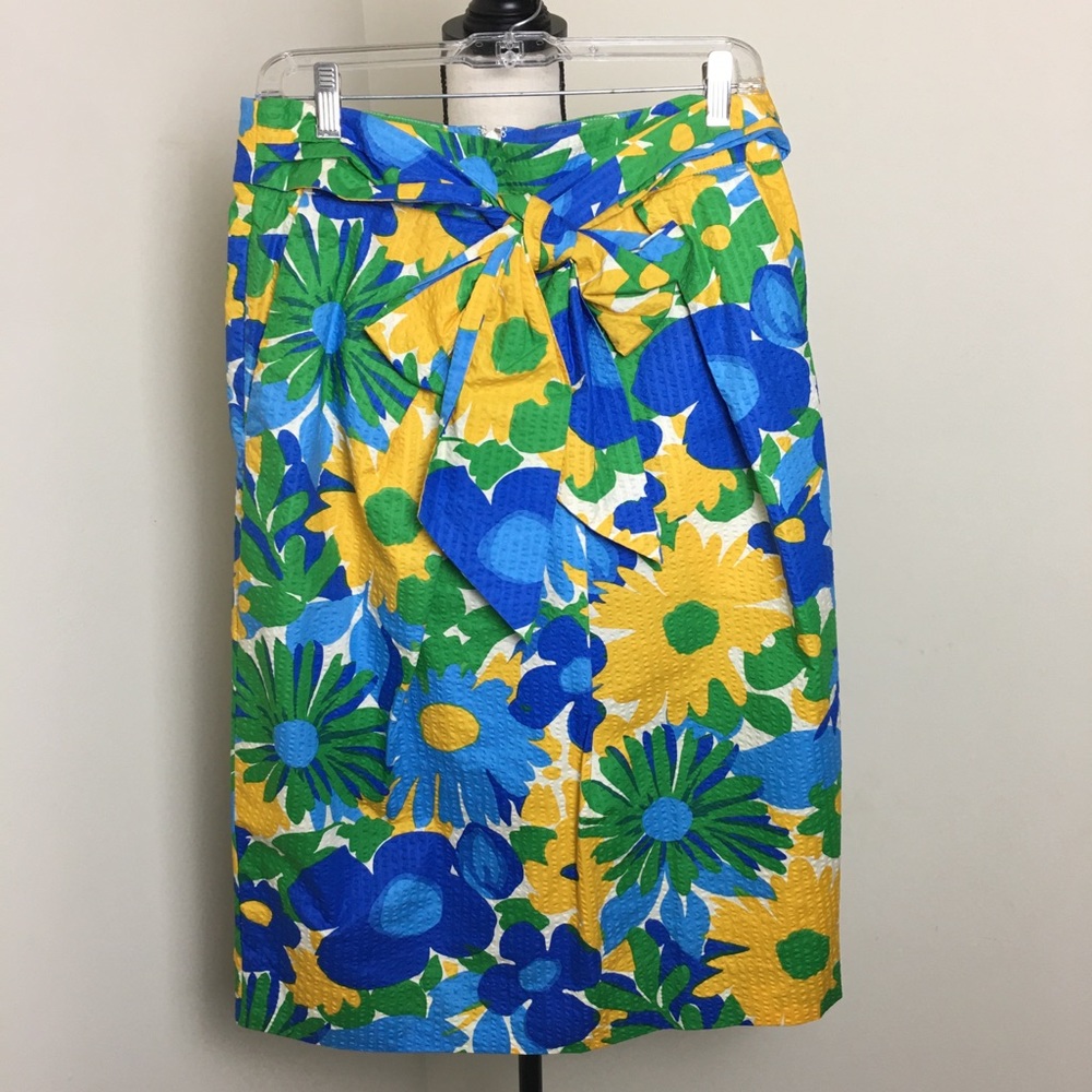 JCrew bright color floral skirt w/large tie front.